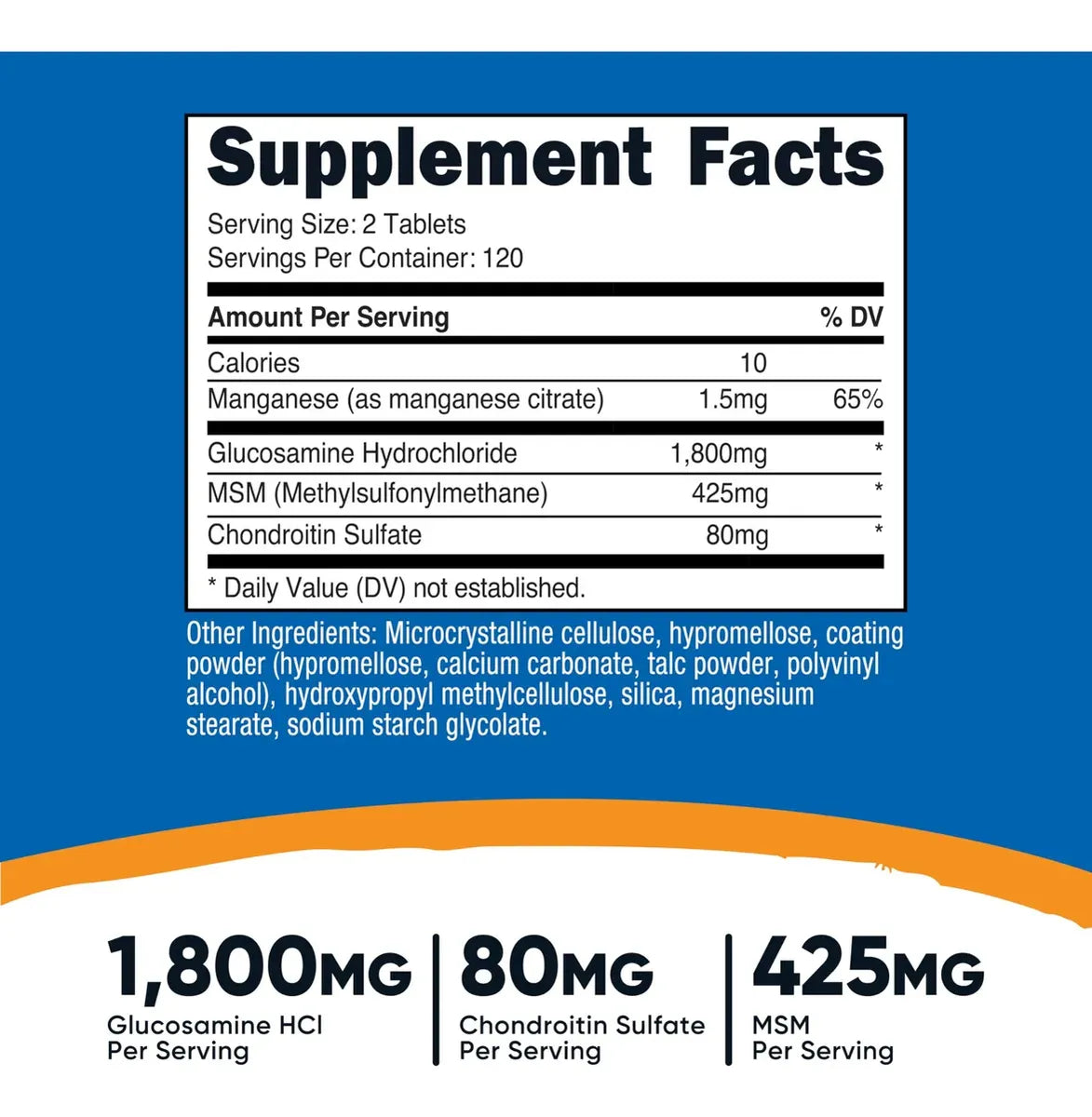 Glucosamina 1800mg + Condroitina + MSM | 240 Tabletas | Suplemento para Articulaciones – Nutricost®