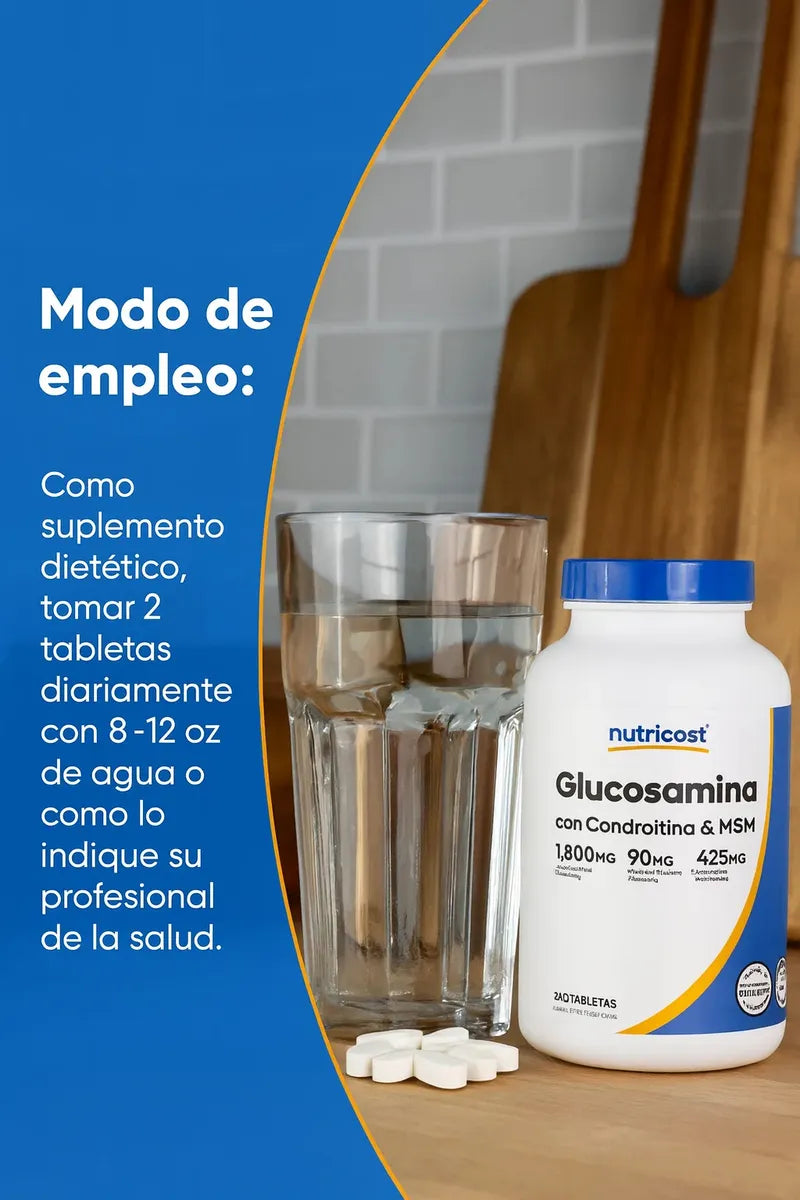Glucosamina 1800mg + Condroitina + MSM | 240 Tabletas | Suplemento para Articulaciones – Nutricost®