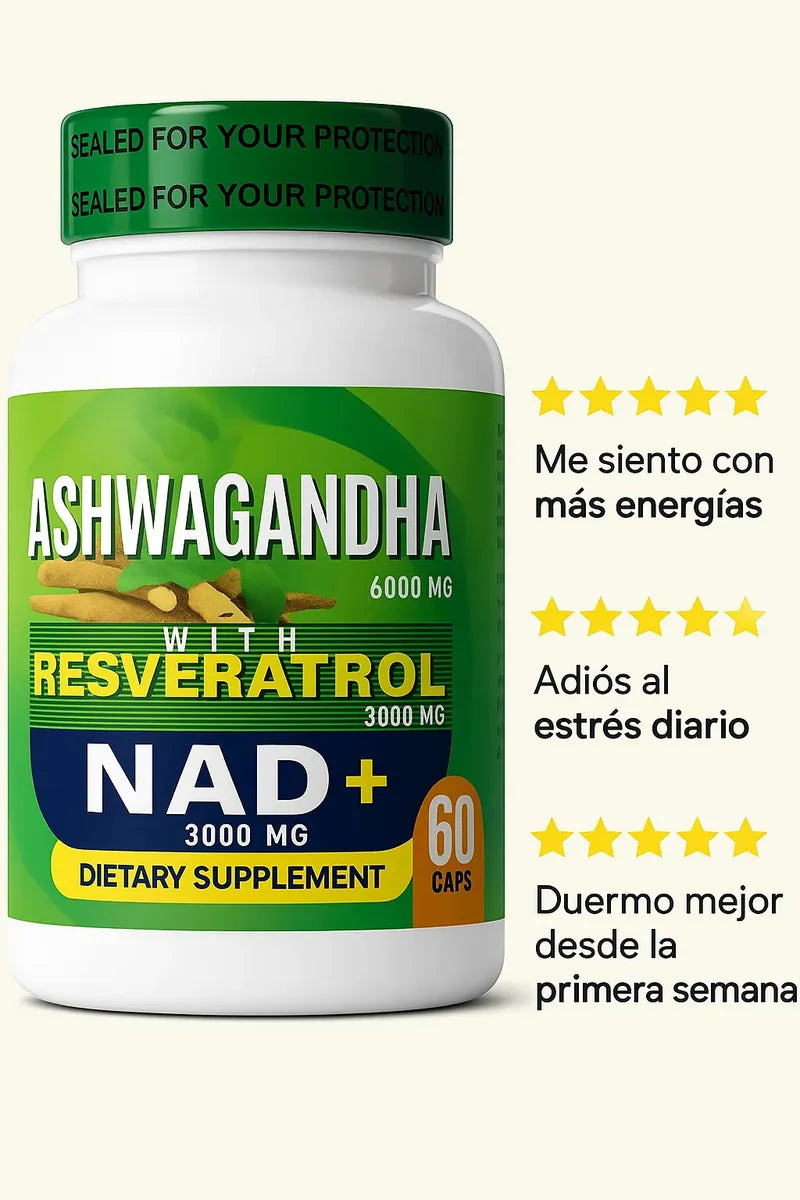 Ashwagandha 6000 + Resveratrol 3000 (antioxidante y energía)