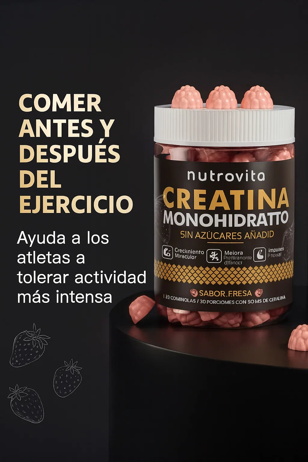 Creatina Monohydrate Nutravita 120 Gomitas Sin Azúcar Fresa