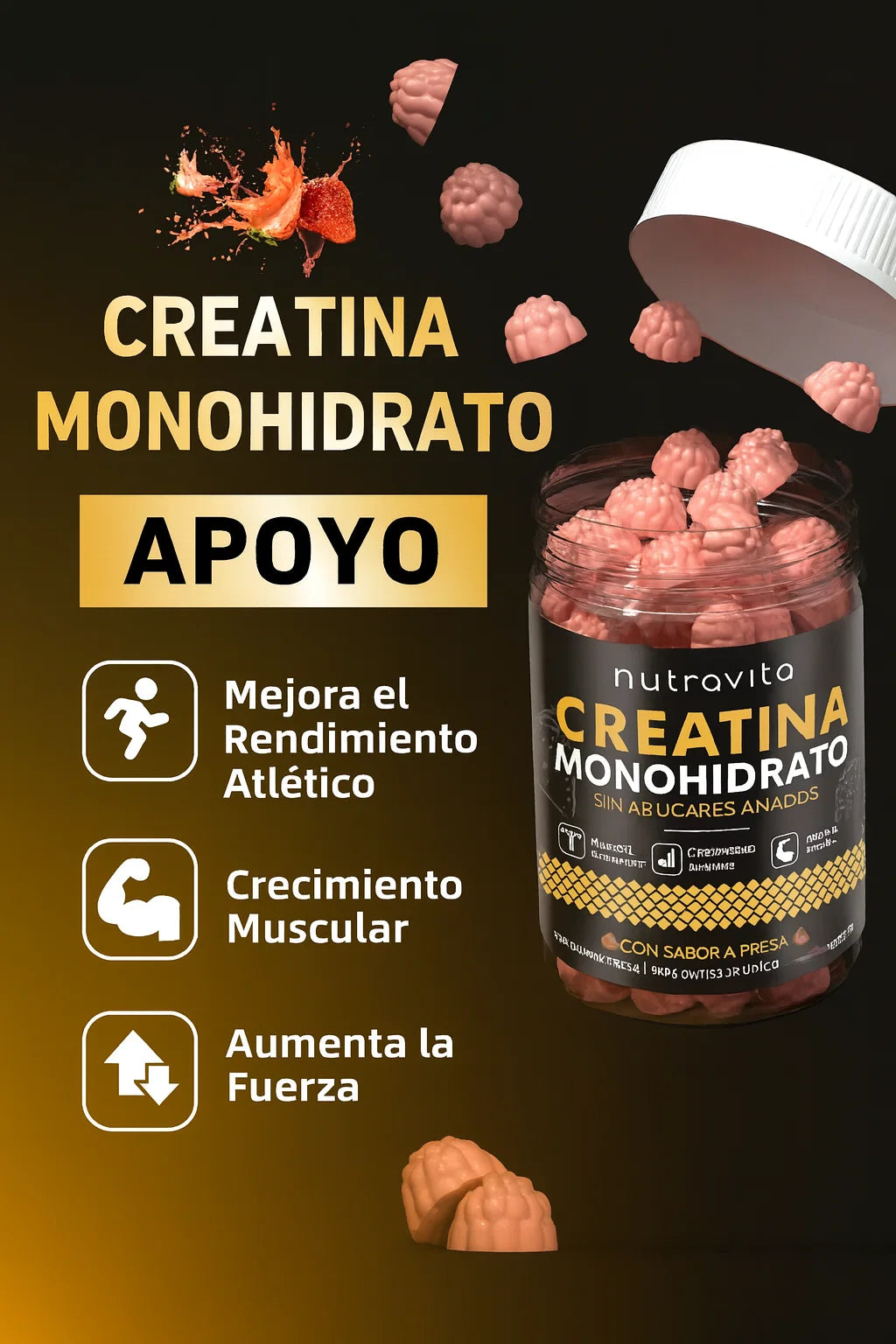 Creatina Monohydrate Nutravita 120 Gomitas Sin Azúcar Fresa