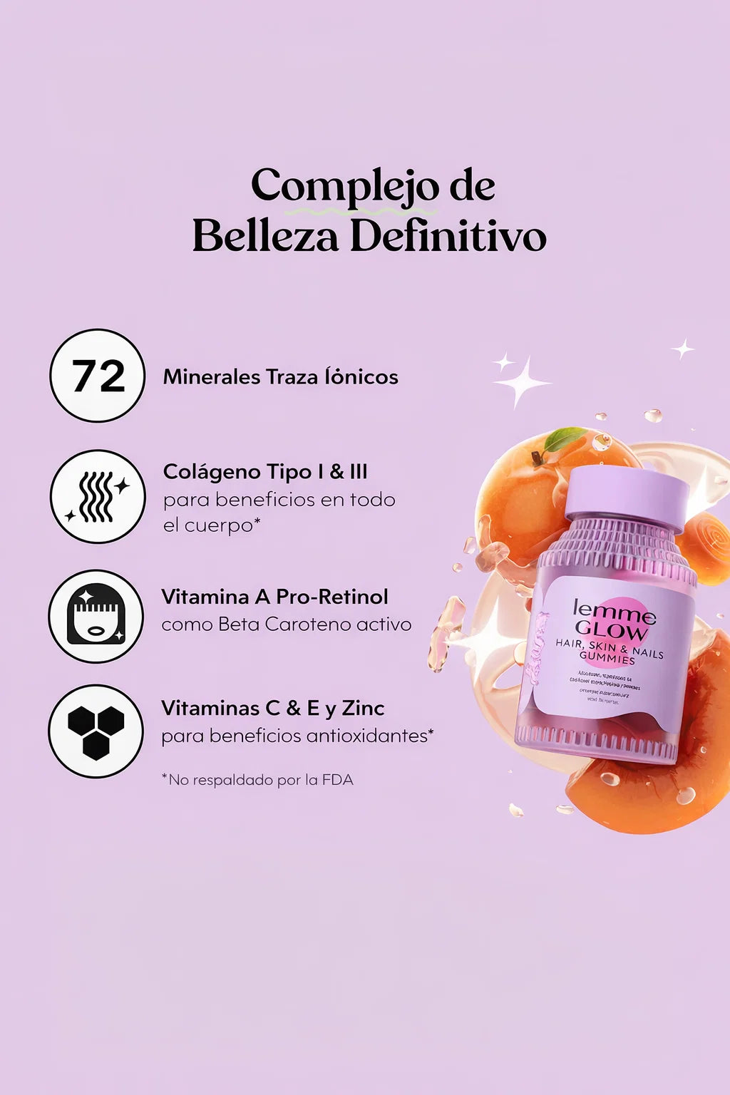Lemme Glow Gummies – Pelo, Piel & Uñas Saludables | Colágeno, Biotina y Vitaminas | 60 Días