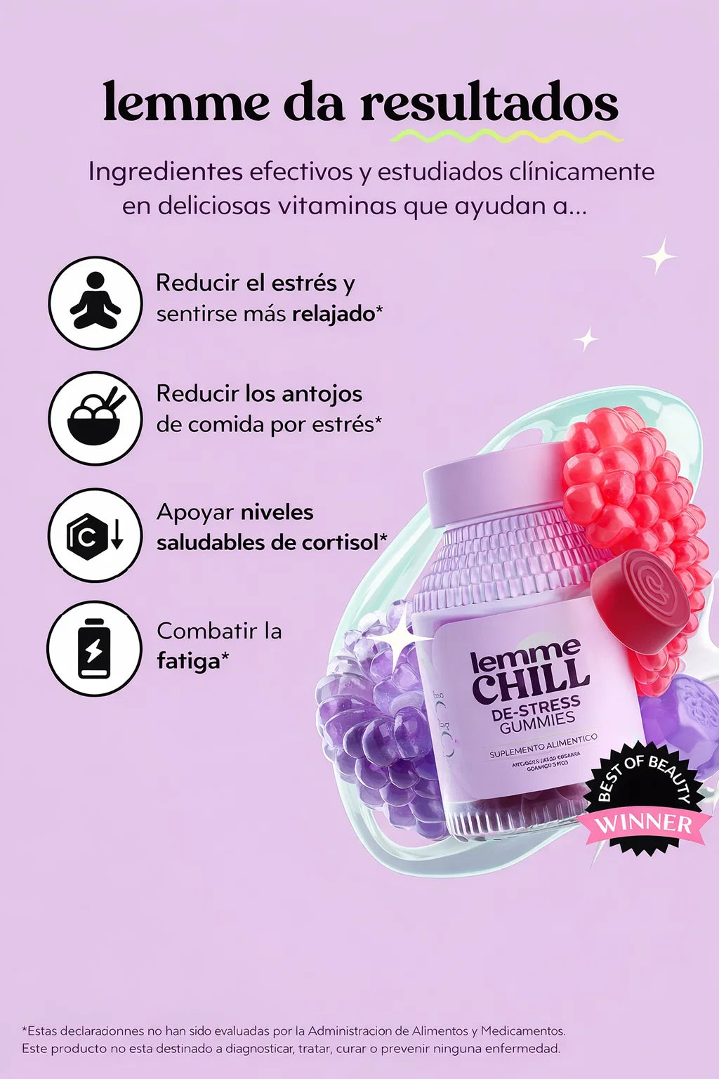 Lemme Chill Gummies – Gomitas Anti‑Estrés | Ashwagandha, Pasiflora & Extractos Botánicos | 60 Gomitas